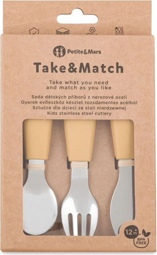 Petite&Mars zestaw sztućców dziecięcych Take&Match Intense Ochre 12m+