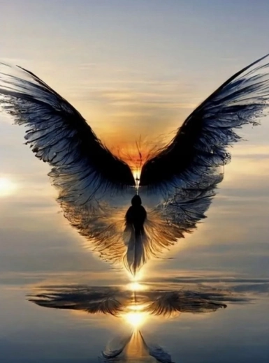 Malowanie diamentowe – uskrzydlona postać o zachodzie słońca 30 × 40 cm