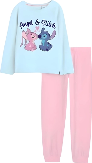 Dziewczęca bawełniana piżama Stitch i Angel w turkusowo-różowym kolorze