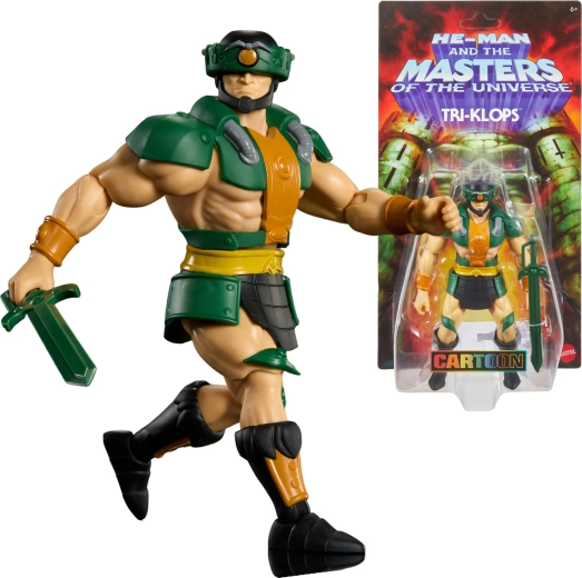 Masters of the Universe Origins figurka Tri‑Klops z hełmem i mieczem