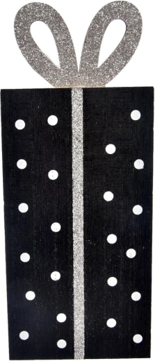 Drewniana dekoracja w kształcie prezentu czarna 22 cm