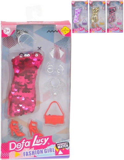 Cekinowa sukienka wieczorowa dla lalki z modnymi dodatkami - 1 sztuka