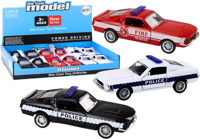 Metalowe policyjne i strażackie auto 1:32 z napędem frykcyjnym