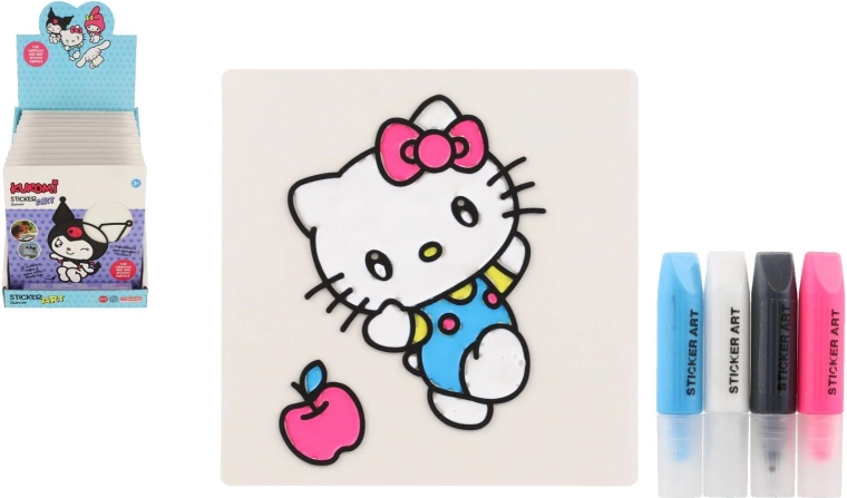 Naklejki na okna i kolorowanki z farbami Hello Kitty i Kuromi - 1 sztuka