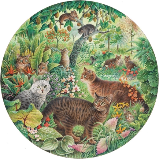 Okrągłe puzzle Grafika Tygrysie koty w dżungli