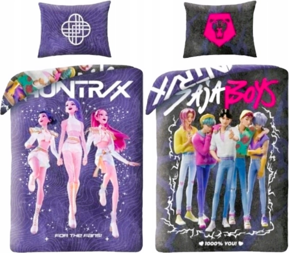 Dwustronna pościel K-pop demon hunters Huntrix i Saja boys 140 × 200 cm
