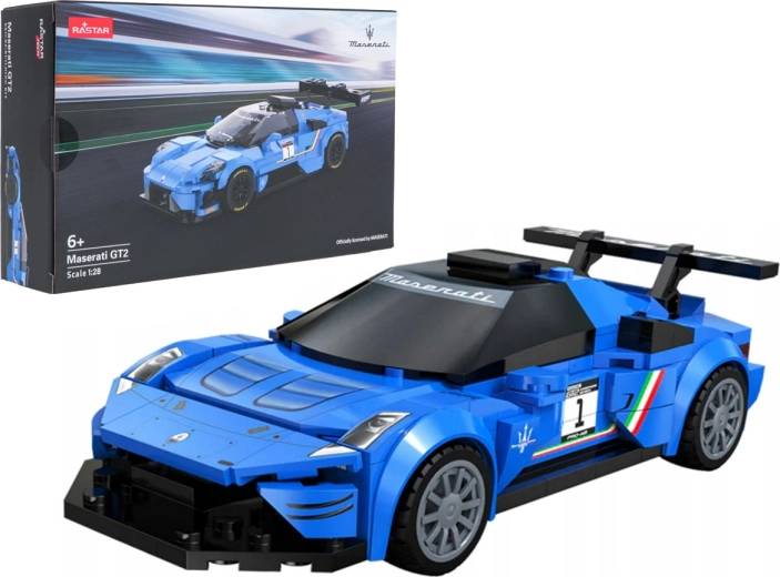 Zestaw konstrukcyjny niebieskiego samochodu wyścigowego Maserati MC20 GT2 RASTAR