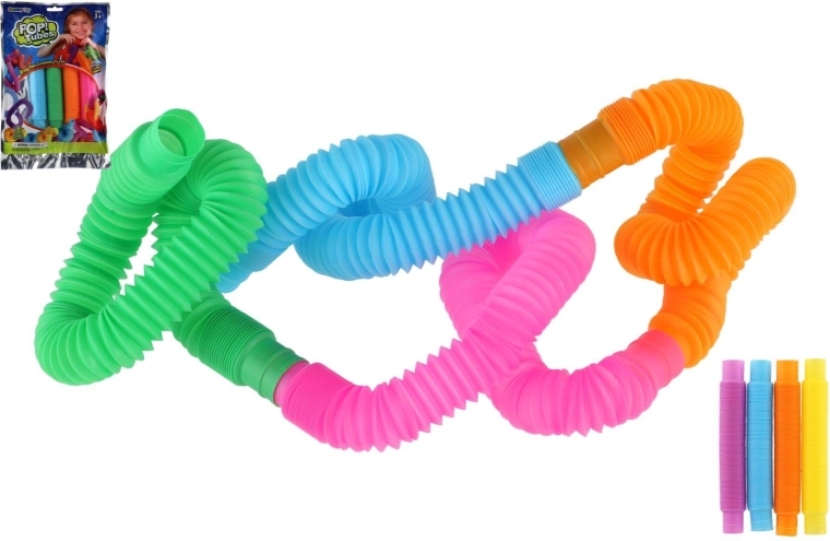 Sensoryczne pop rurki – zestaw 4 szt., rozciągane i łączone klocki konstrukcyjne