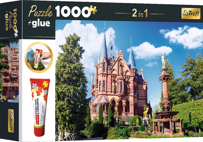 Trefl zestaw 2w1 puzzle Zamek Drachenburg, Niemcy 1000 elementów z klejem