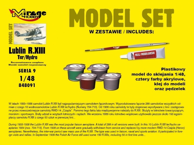 Lublin R.XIII Ter/Hydro polski morski samolot rozpoznawczy – hydroplan 1:48 zestaw modelarski