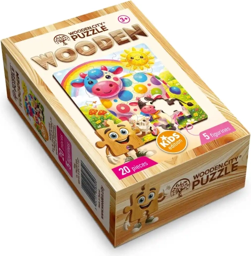 Drewniane puzzle WOODEN CITY tęczowa krówka, 20 elementów