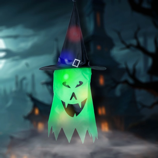 Halloweenowa wisząca dekoracja LED – zielony duch