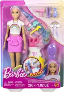 Lalka Barbie z tęczowymi włosami i błyszczącym stylizowaniem