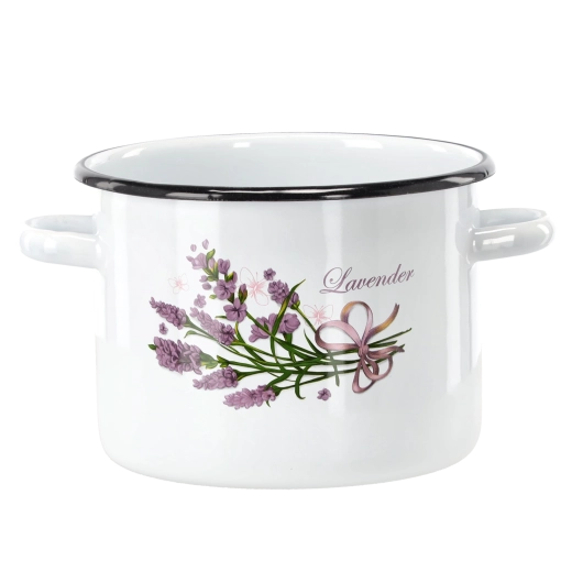 Emaliowany garnek 4,5 l (20 cm) biały z motywem lawendy