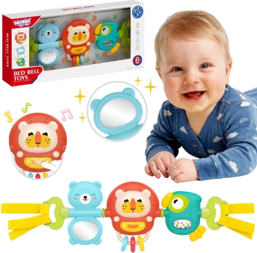 Woopie Baby sensoryczny panel zawieszany do wózka i łóżeczka z grzechotką i lusterkiem 6m+