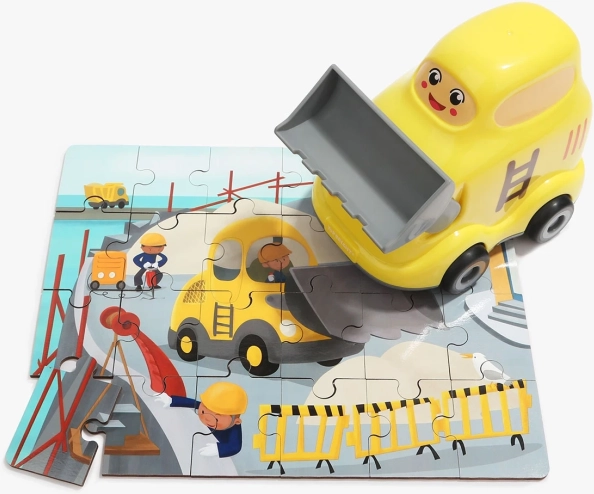 TOP BRIGHT drewniane puzzle z zabawką – buldożer, 24 elementy