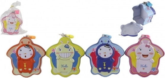 Dziecięca metalowa skarbonka z kłódką 10 × 6 cm – 4 kolory