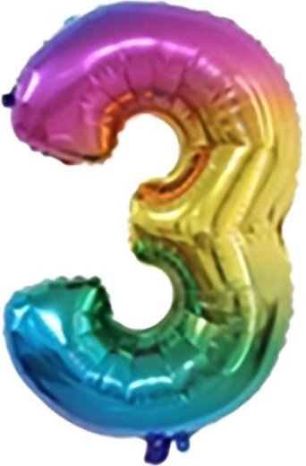 Balon foliowy TORO cyfra 3, 30 cm, tęczowy