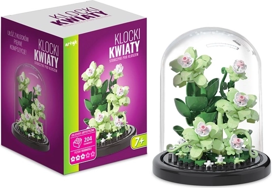 Zestaw konstrukcyjny: orchidea w przezroczystym kloszu, 204 elementy