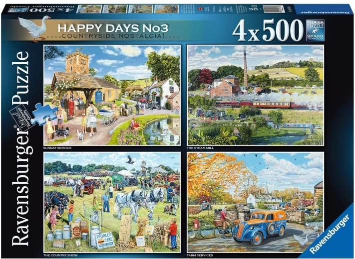 Ravensburger Puzzle Happy Days: wspomnienia z życia na wsi 4×500 elementów
