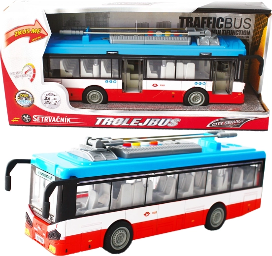 Miejski trolejbus na napęd cierny z światłami i dźwiękami – czerwony