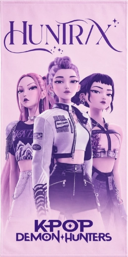 Dziecięcy szybkoschnący ręcznik kąpielowy K-Pop Demon Hunters Huntrix 70 × 140 cm, różowo-fioletowy