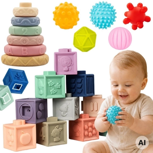 Woopie Baby miękkie kostki sensoryczne i gryzaki – zestaw 23 szt.