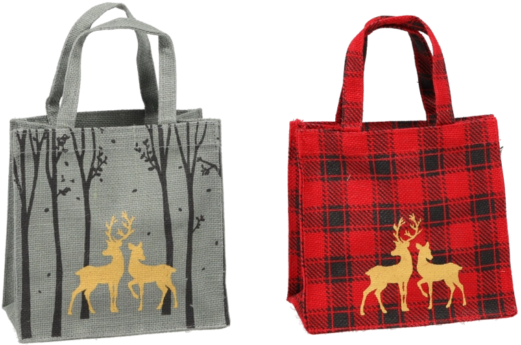 Jutowa świąteczna torba z motywem renifera 20 × 20 × 10 cm (mix kolorów)