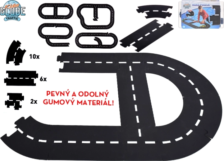 Kids Globe Traffic tor wyścigowy – elastyczna gumowa droga 18 elementów