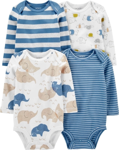 Niemowlęce body Carter’s z długim rękawem Blue Animals, 4 szt.