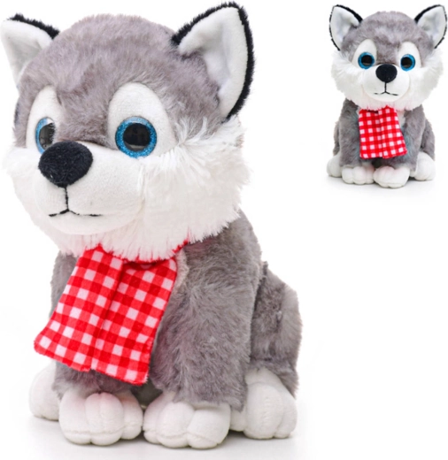 Pluszowy pies Husky z szalikiem i dźwiękiem 22 cm - 1 sztuka