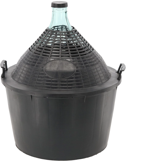 Szklany balon do fermentacji w plastikowym koszu 34 l z wąską szyjką