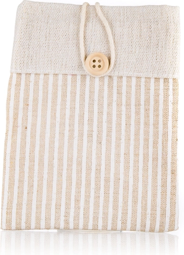 Dekoracyjny bawełniany woreczek Nature w paski, jasnobrązowy 10,5 × 14 cm