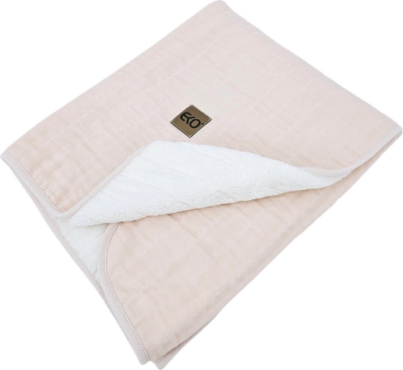EKO muślinowy kocyk z futerkiem, różowy 75 × 90 cm