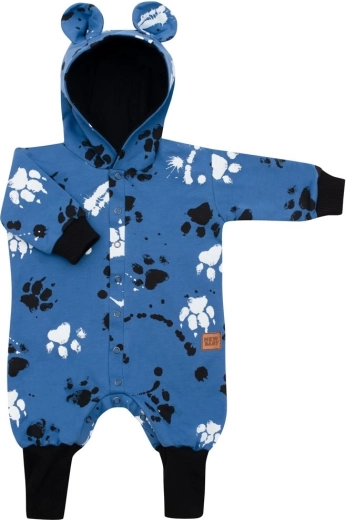 Niemowlęcy bawełniany kombinezon z kapturem i uszkami NEW BABY, niebieski