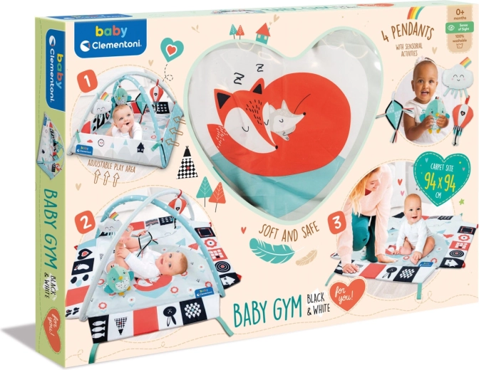 Clemmy baby mata edukacyjna dla niemowląt z pałąkiem czarno-biała