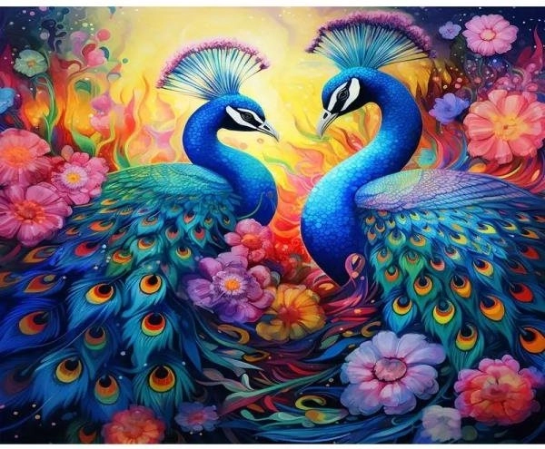 Diamentowe malowanie – Pawie spotkanie 30 × 40 cm