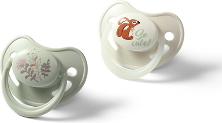 BabyOno silikonowe anatomiczne smoczki 6–18 miesięcy, 2 szt. (dzienny + świecący)