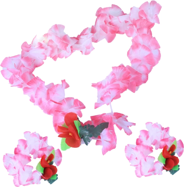 Różowy hawajski zestaw – naszyjnik i bransoletki