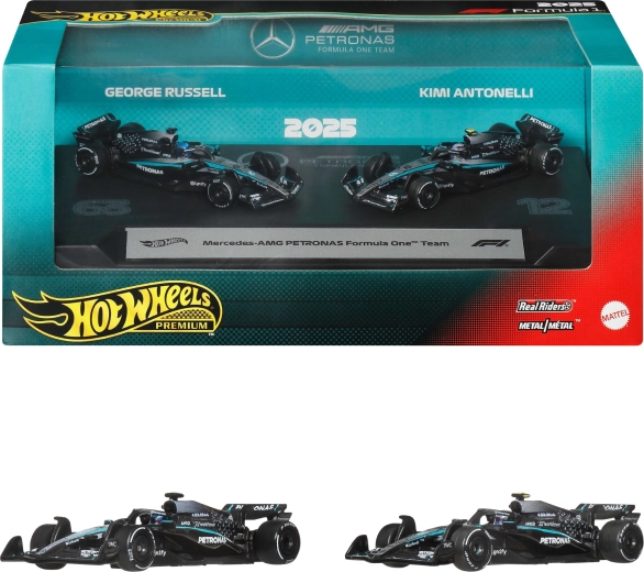 Hot Wheels Premium Formuła 1 Mercedes-AMG Petronas Kimi Antonelli i George Russell - 2 szt.