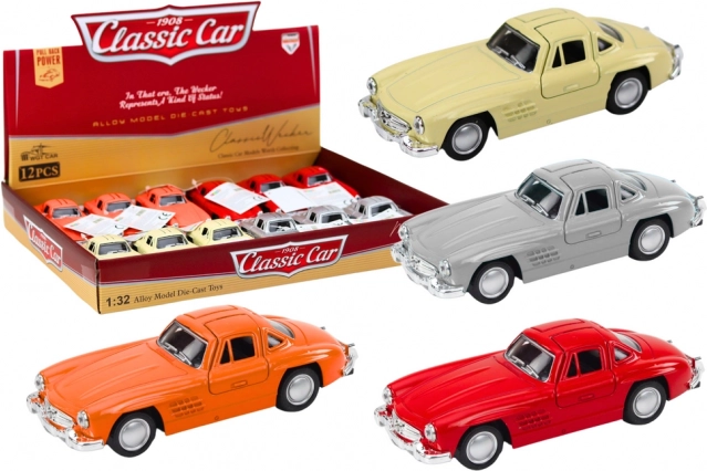 Klasyczny metalowy samochód 1:32 z otwieranymi do góry drzwiami i napędem na sprężynę (friction)