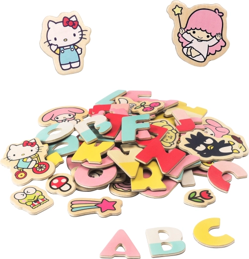 Hello Kitty magnetyczne literki i obrazki – edukacyjny drewniany zestaw dla dzieci (75 szt.)