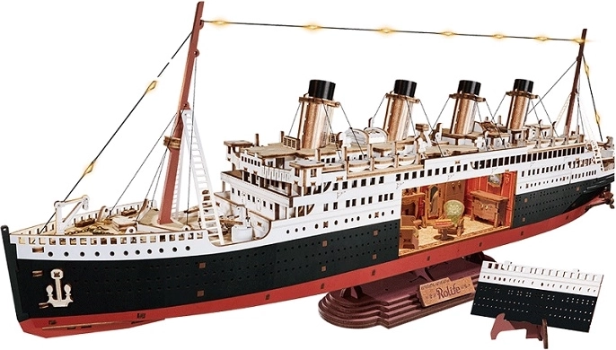 RoboTime 3D drewniana układanka – wieczna podróż przez Atlantyk 1912 (model liniowca z LED)