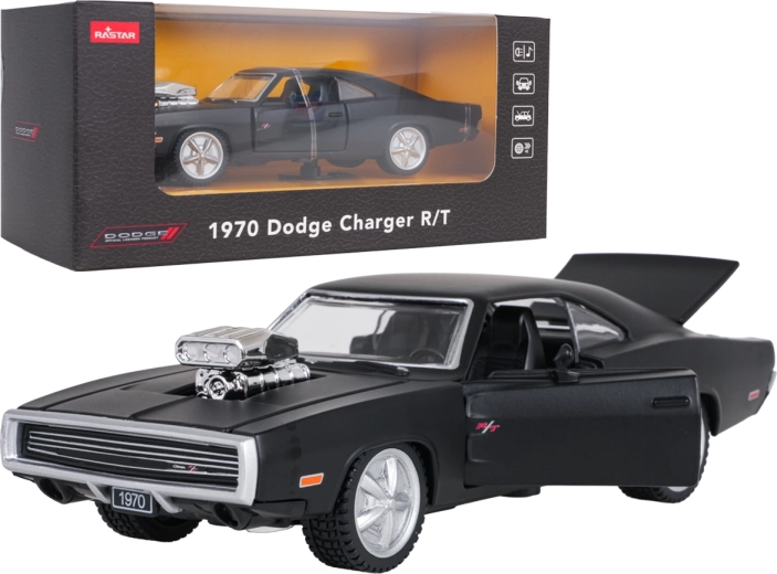 Metalowy model samochodu 1970 Dodge Charger R/T czarny w skali 1:36 RASTAR
