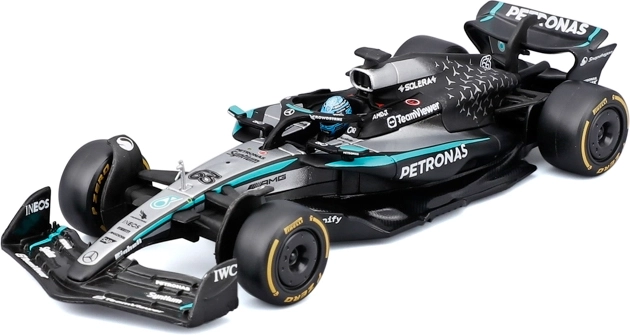 Model Formuły 1 Bburago Mercedes‑AMG Petronas W16 2025 George Russell w akrylowym boksie (1:43)