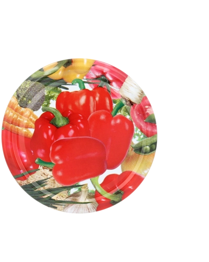 Wieczka do wekowania 66 mm z motywem papryki, 4 zaczepy – opakowanie 1100 szt.