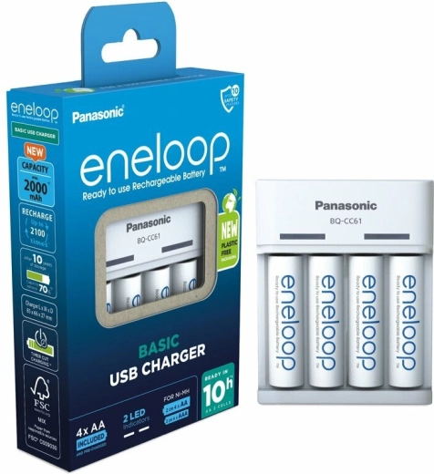 Panasonic Eneloop EKO ładowarka USB BQ-CC61 + akumulatory AA 2000 mAh (4 szt.)