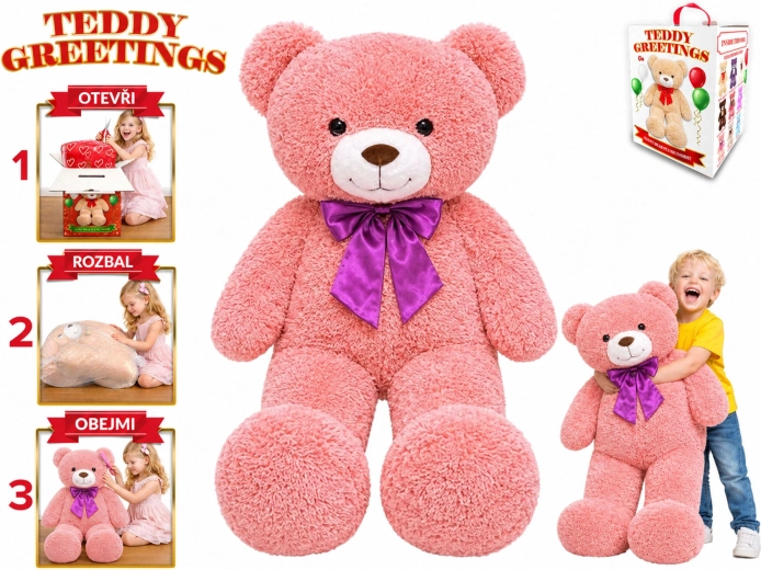 Teddy Greetings pluszowy miś z kokardą 120 cm różowy - 1 szt.
