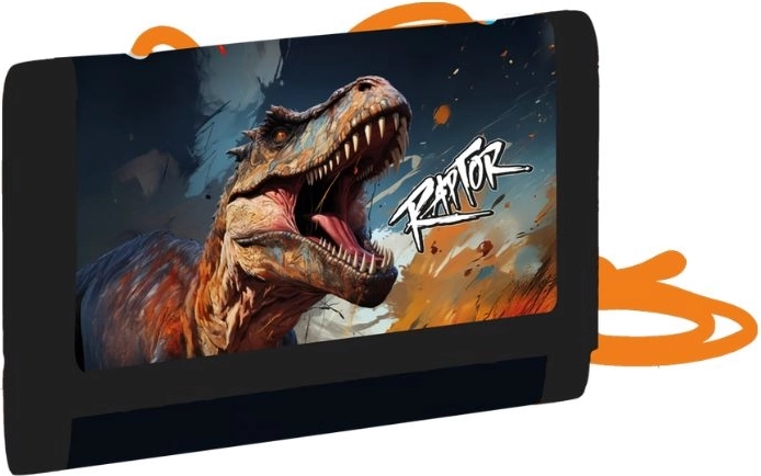 Dziecięcy tekstylny portfel Dino ze sznurkiem i rzepem