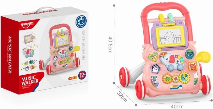 Chodzik pchany słoń z tablicą do rysowania – różowy